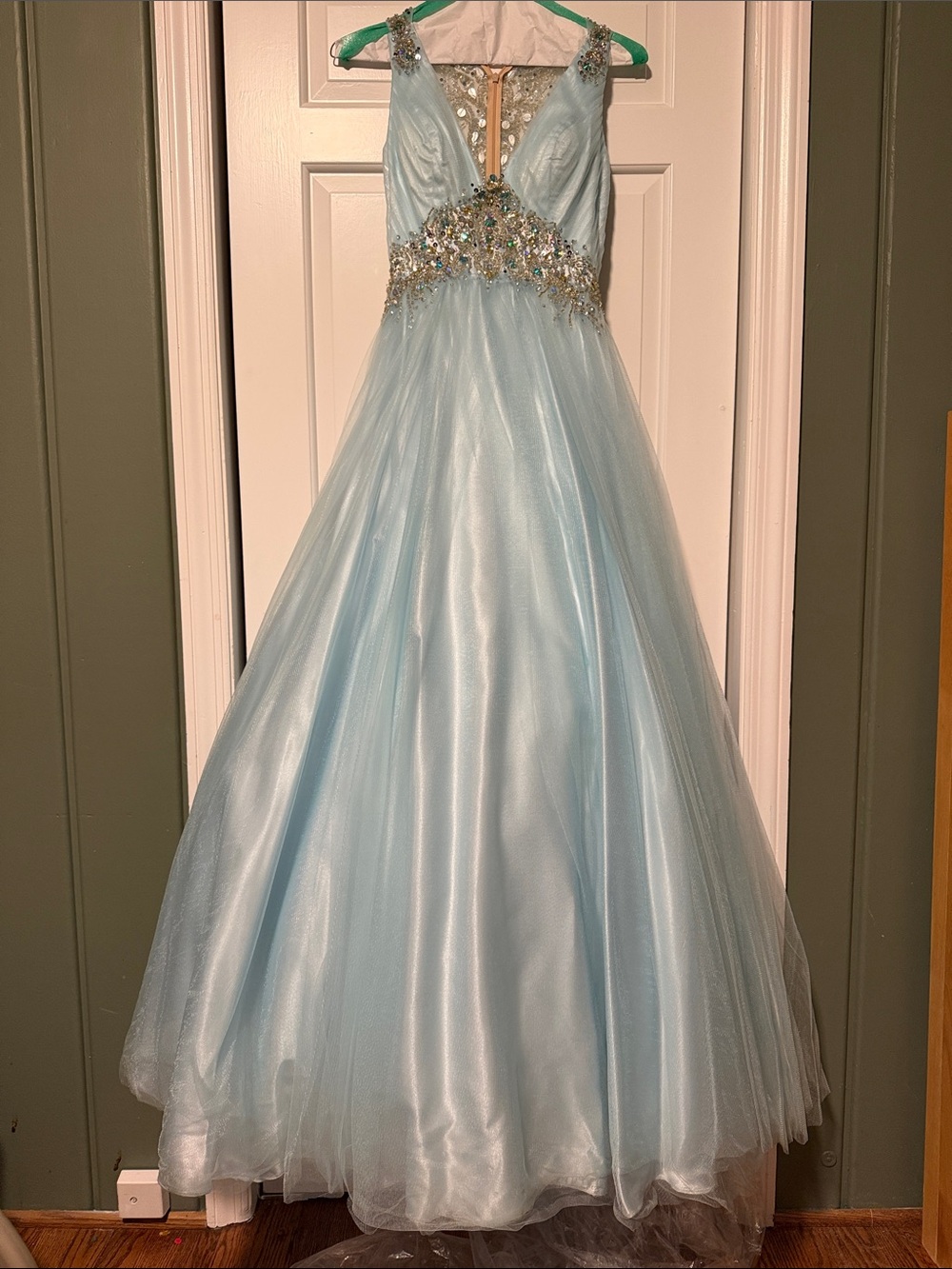 Light Blue Beaded Tulle Ball Gown Dress for Girls